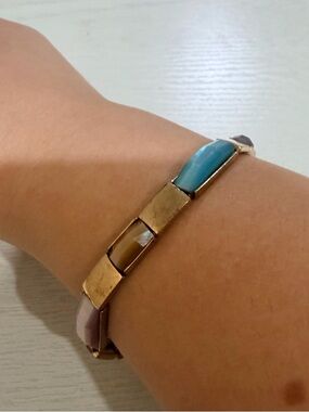 Gold Tone Link Bracelet with Turquoise and Brown Accent Stones
